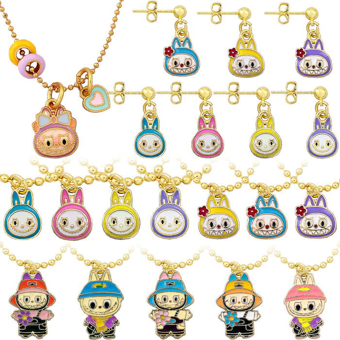 Wholesale Necklace Earrings  Cartoon Cute Metal Enamel Set Pendant Ear Pin Holiday Gift