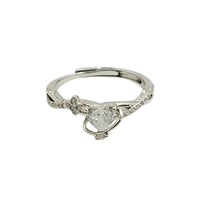 Wholesale Pink heart-shaped zircon open ring, light luxury sweetheart amethyst ring