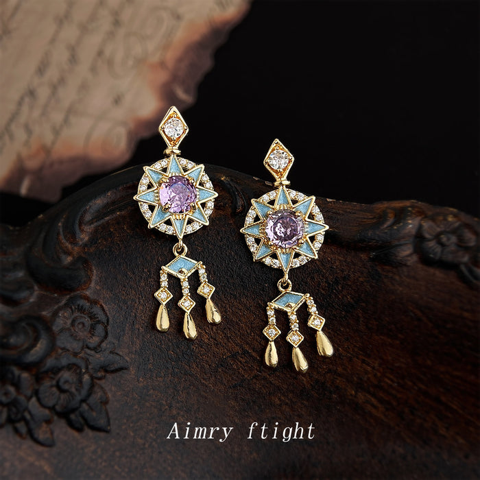 Wholesale Dream Catcher Enamel Drop Earrings with Zircon Tassel Jewelry Accessory