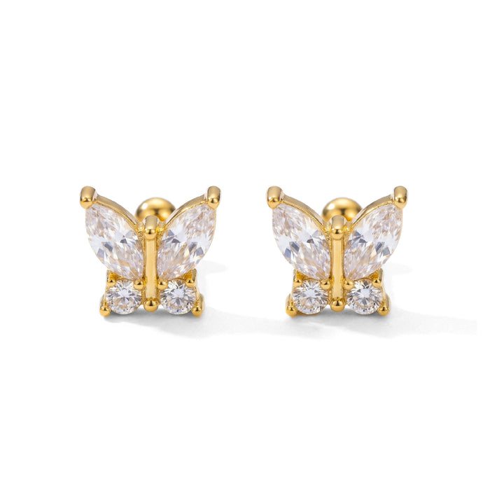 Wholesale Stainless steel Gold-Tone Stud &  Cartilage Earring Combination Zircon Earring Set