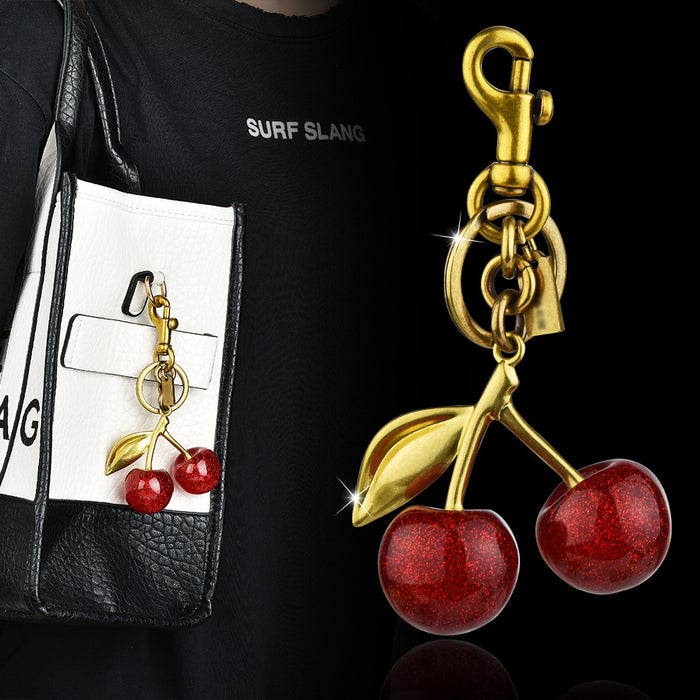 Wholesale Red cherry-shaped metal keychain