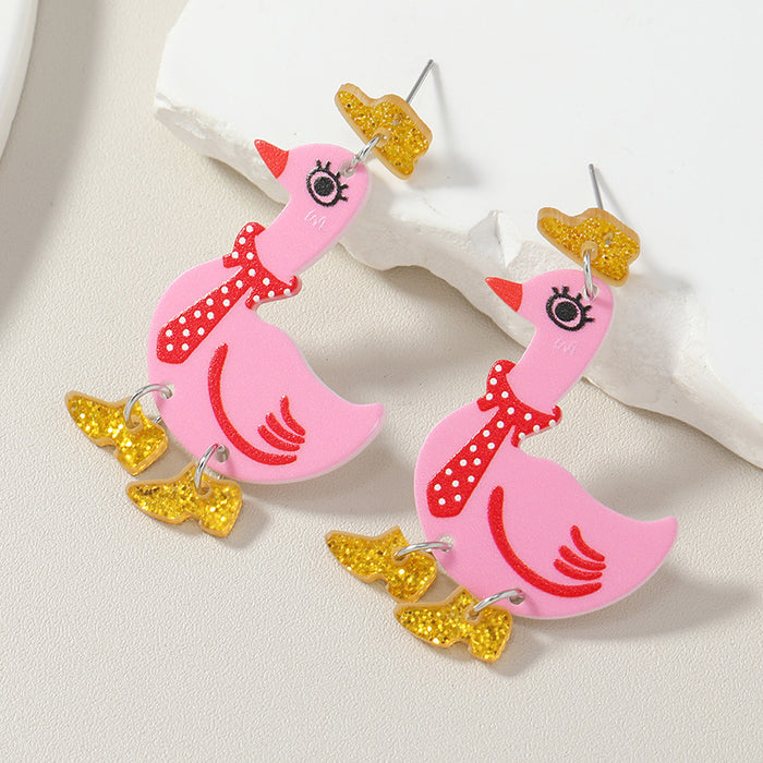 Wholesale Duck Detective cute acrylic women' s earrings European and American personality funny exaggerated earrings