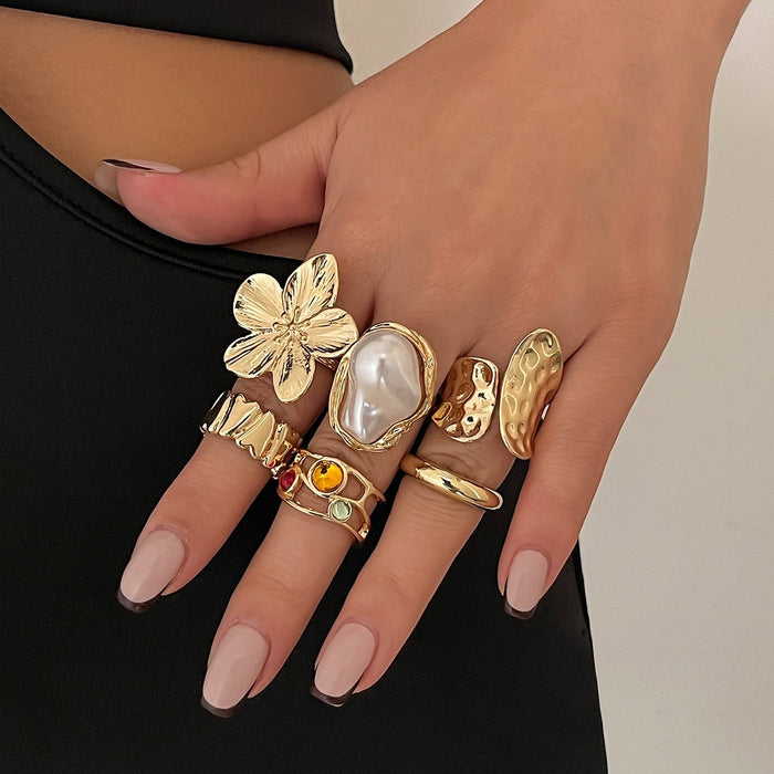 Wholesale Jewelry Retro Ring suit Gold Alloy Flower Opening Design Ring