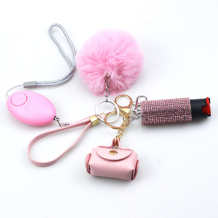 Wholesale Leather Ladies Bag Fur Ball Set of 4 Keychains JDC-KC-CanWu010