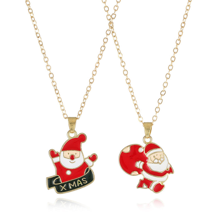 Wholesale Christmas Series Children' s Good Friend Necklace Set Snowman Christmas Tree Pendant Alloy Oil Dropping Cartoon Jewelry