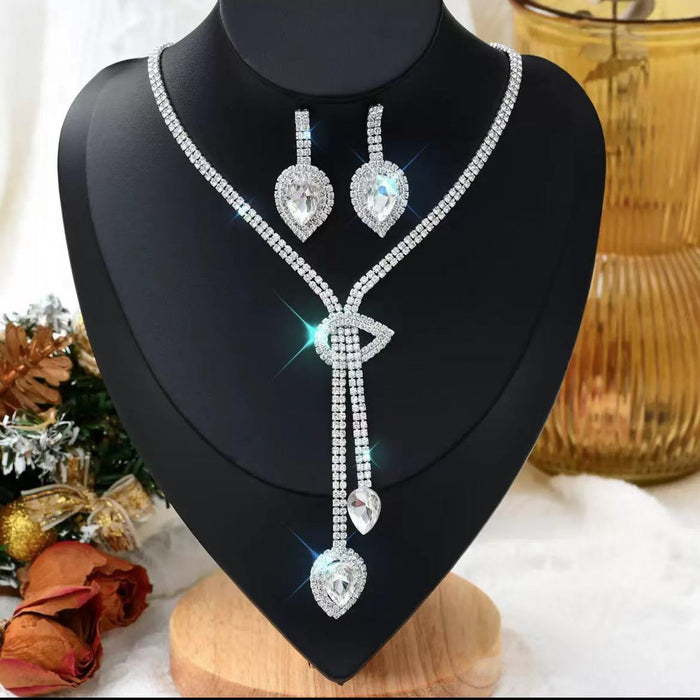 Wholesale Teardrop gemstone pendant necklace and earring jewelry set for women