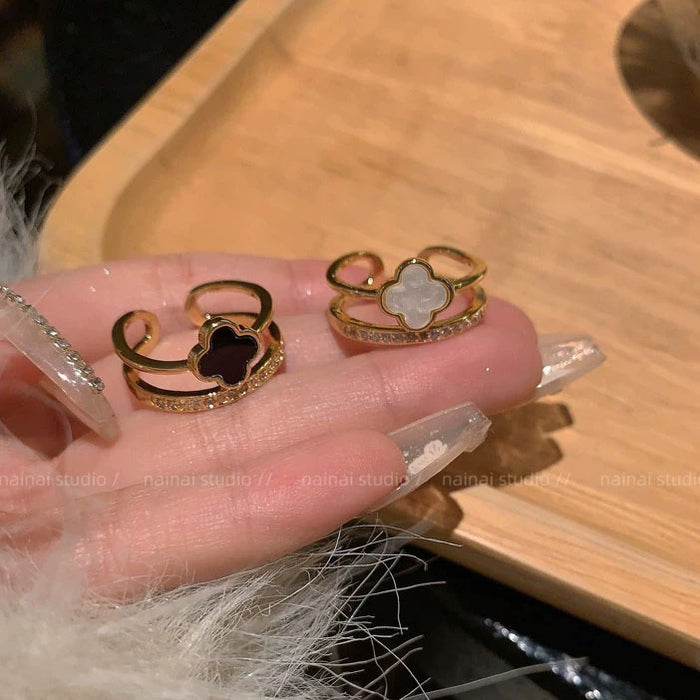 Wholesale Double layered clover open ring, light luxury new style, versatile temperament, index finger ring