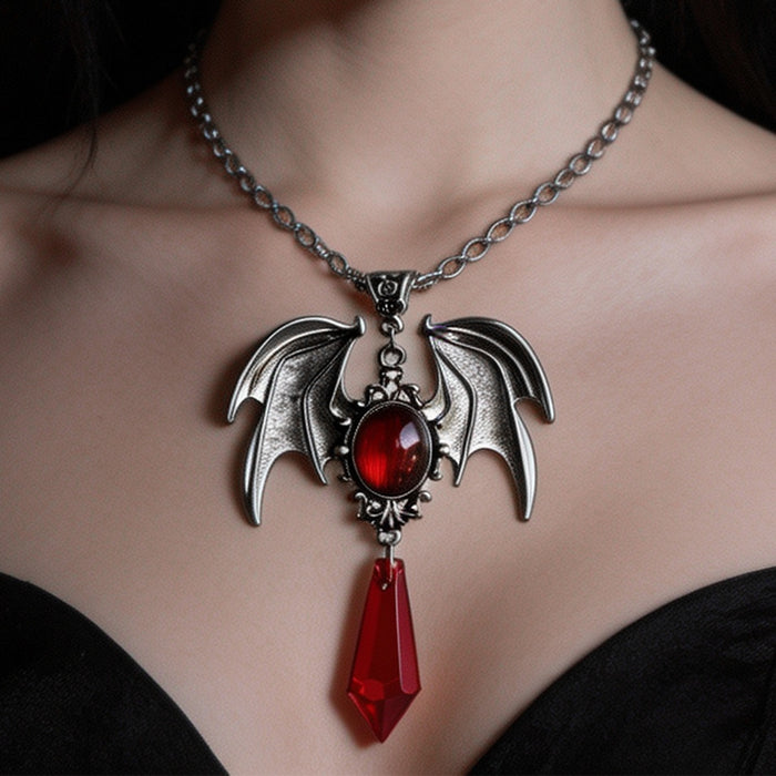 Wholesale Gothic  Bat Wing Necklace Red Pendant Alloy Jewelry Accessory For Party Gift