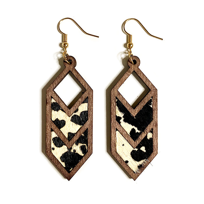 Wholesale Leopard print cow pattern genuine leather earrings Western geometric inlaid earrings hollow earrings