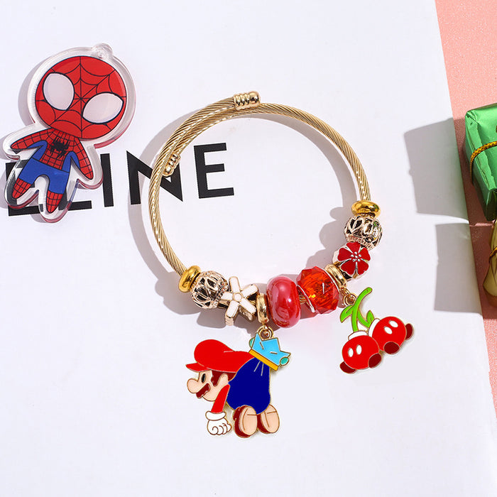 Wholesale Western Anime Cartoon Beaded Bracelet Stainless Steel Open Adjustable for Boutique Resale