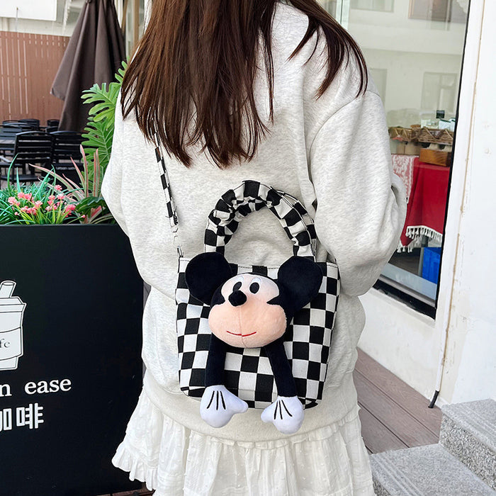 Wholesale Canvas cartoon plush bucket shoulder bag that can be carried by hand