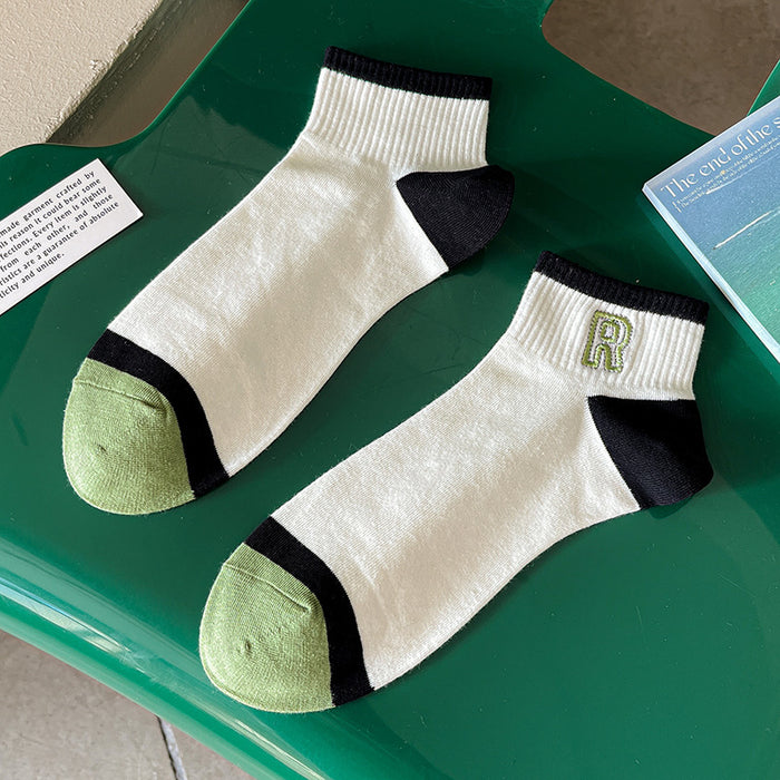 Wholesale Socks, thin boat socks, striped casual sports, low cut embroidery
