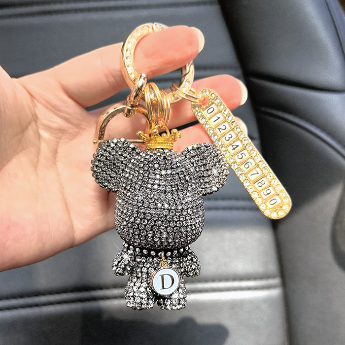 Wholesale Car Keychain Full Diamond Cartoon Big Head Bear Key Chain Letter Cartoon Exquisite Girl Key Pendant Gift