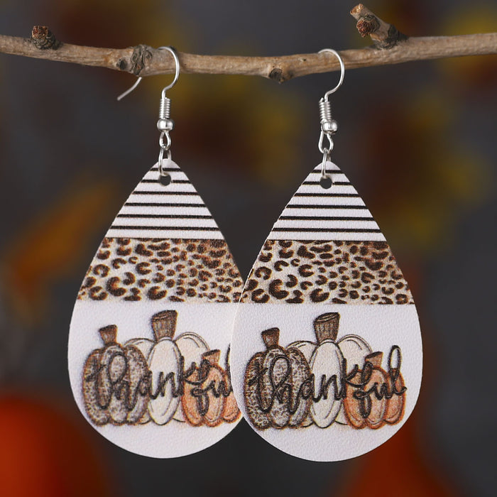 Wholesale Thanksgiving cow pattern pendant earrings pu leather earrings gift