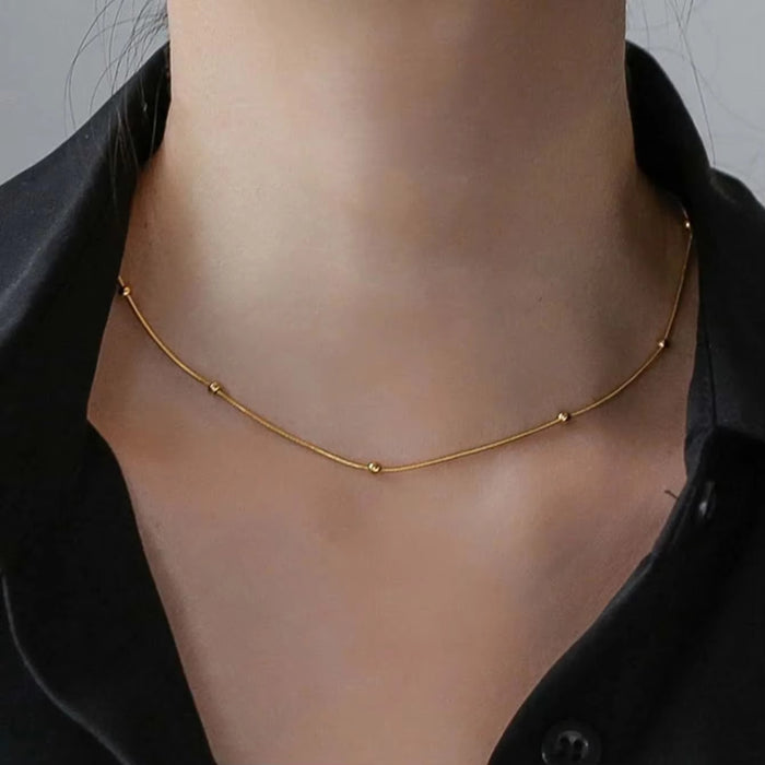 Wholesale Stainless Steel 18K Gold Beaded Round Snake Chain  Necklace