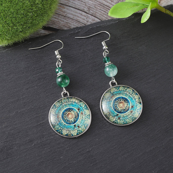 Wholesale 2pcs Retro Round Flower Tassel Earrings