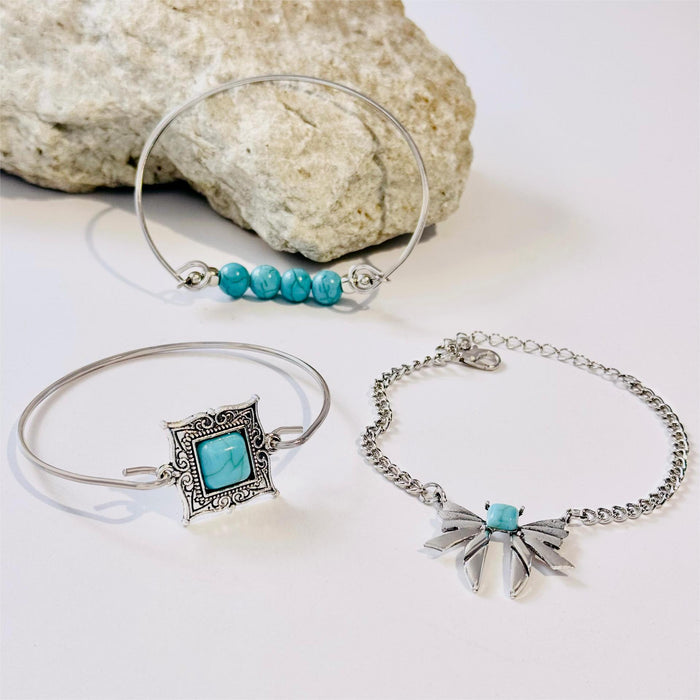 Wholesale Women S Silver Boho Turquoise Leaf Bow Bracelet Jewelry Accessory Gift