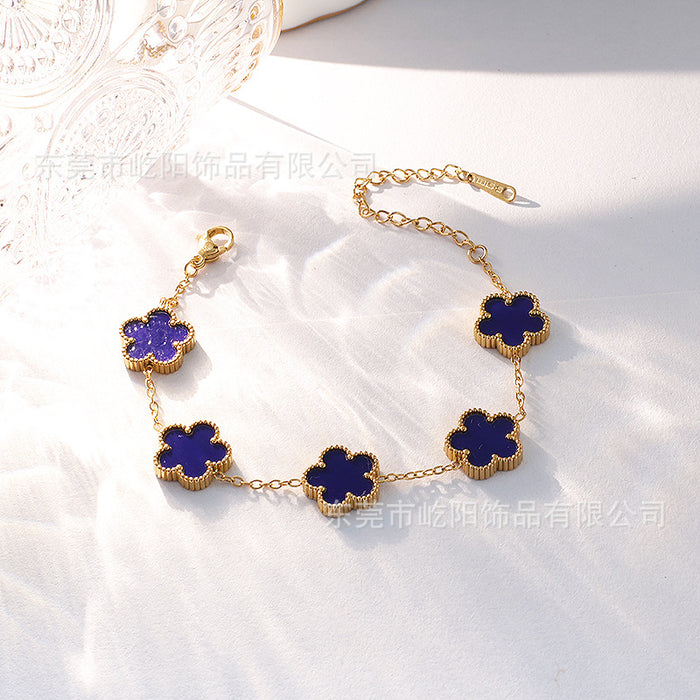 Wholesale Titanium Steel 18k Double Sided Lucky Five Leaf Flower Bracelet JDC-BT-YiYang002