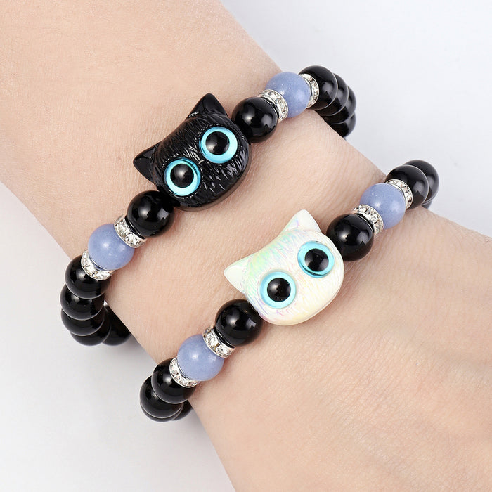 Wholesale Luminous cute kitten bracelet shell black and white bracelet couple bracelet gift