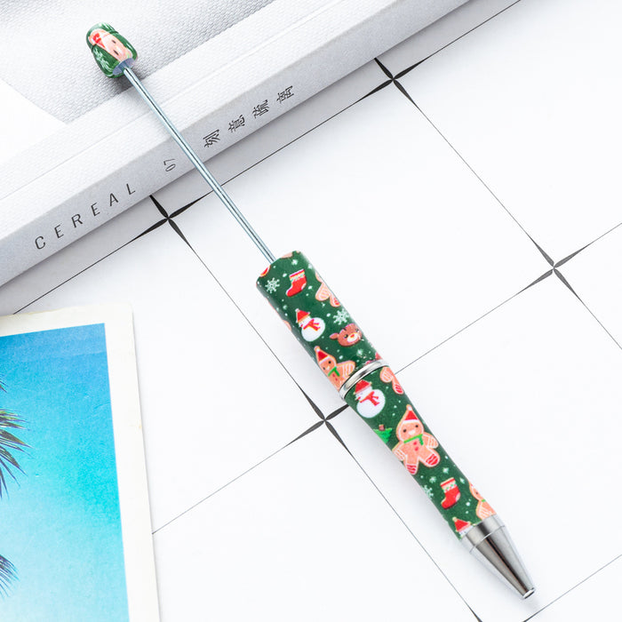 Wholesale Creative DIY plastic bead pen cartoon Christmas  bead ballpoint pen spot wholesale printed bead pen