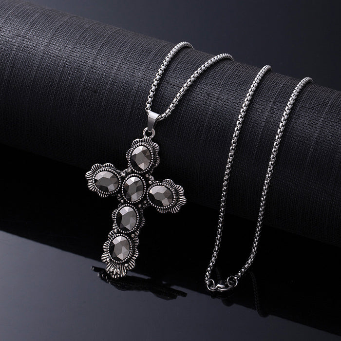 Wholesale Retro Western style natural turquoise necklace,  retro versatile titanium steel chain,  ethnic accessories