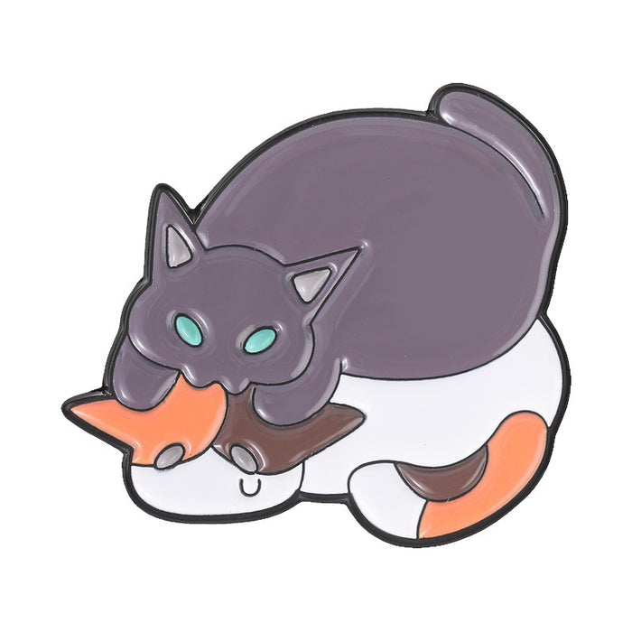 Wholesale Able Calico Cats Cuddling Brooch Couple Cat Enamel Pin Trendy Jewelry Accessory For Gift
