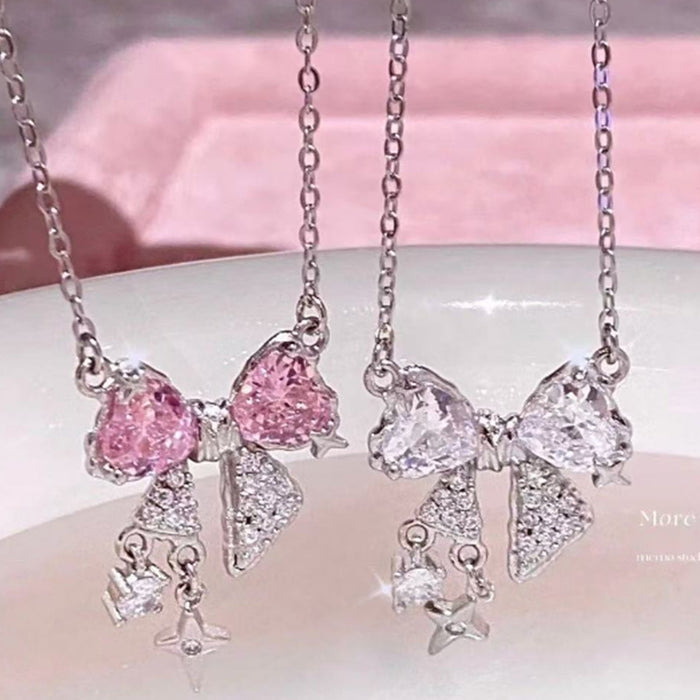 Wholesale Retro necklace with starry zircon bow, niche temperament, high-end feel, simple and luxurious necklace