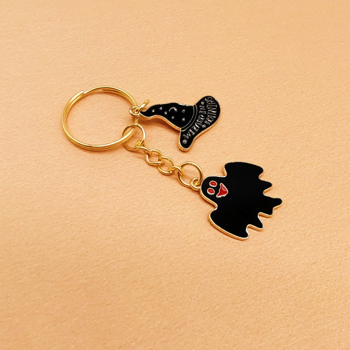 Wholesale Halloween Cartoon Cute Black and White Small Ghost Alloy Keychain JDC-KC-TYS014