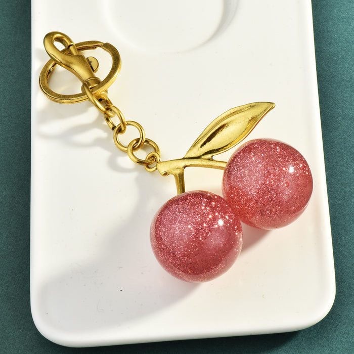 Wholesale Electroplated Metal Cherry Keychain Bag Charm Trendy Decorative Accessory