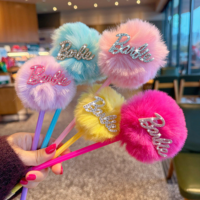 Wholesale Trendy Pink Letter Cartoon Ballpoint Pens with F Pom Pom Cute School Stationery