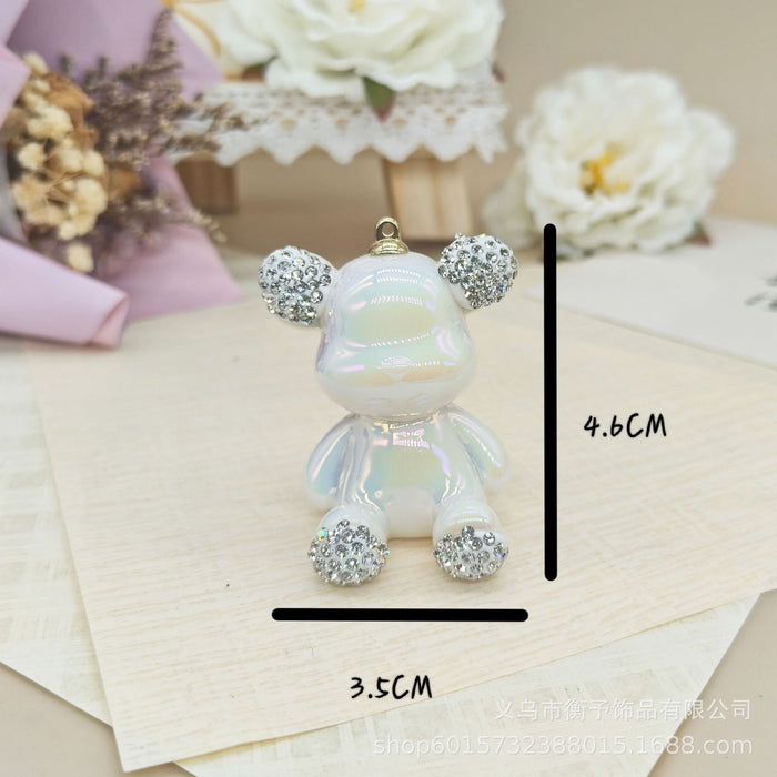 Wholesale Creative electroplating point drill sitting bear keychain pendant cute bag gift hanging cartoon three-dimensional decoration wholesale