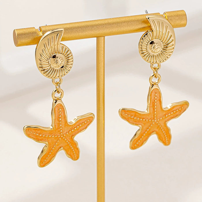 Wholesale ocean starfish conch earrings beach holiday style metal color ladies earrings