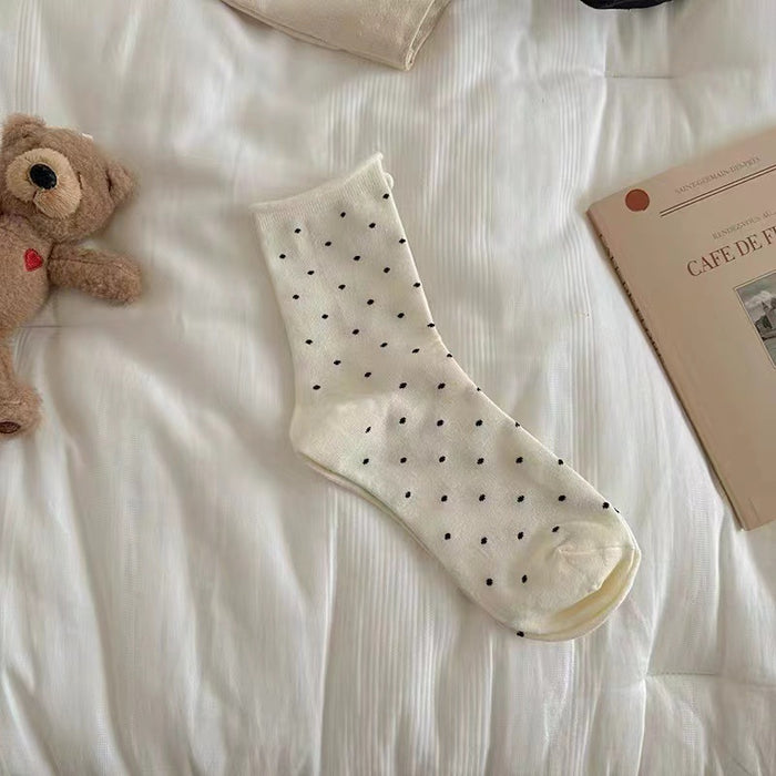 Wholesale Curled edge polka dot socks, mid tube socks, simple pile socks, long socks