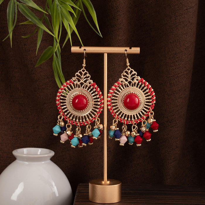 Wholesale Retro Bohemian Long Tassel Drop Earrings Heavy Industry Creative Ethnic Style Diamond-Encrusted High-End Earrings