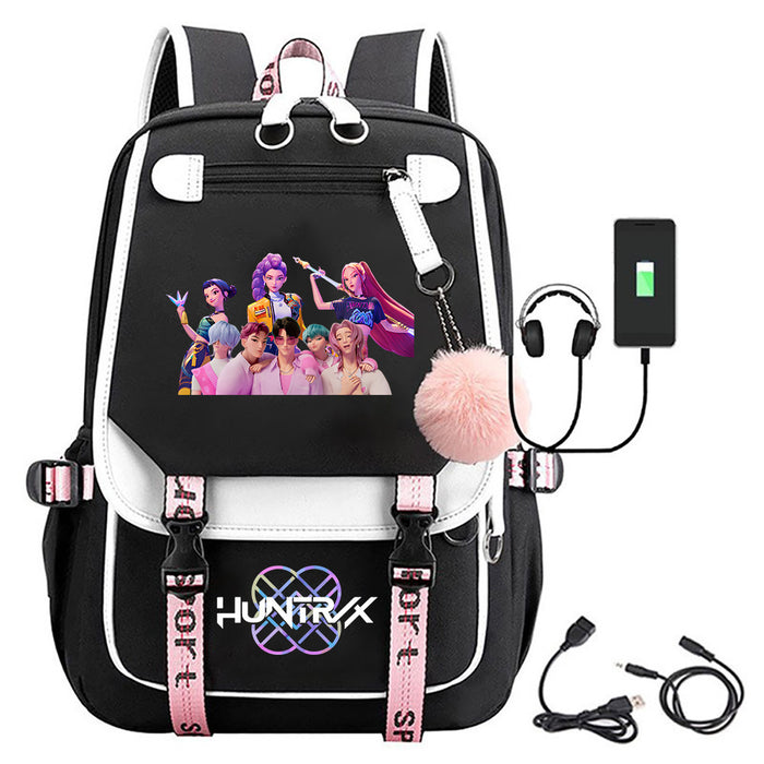 Wholesale K-pop movie merchandise printed backpack bag with pom-poms