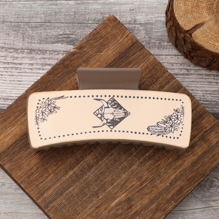 Wholesale western Denim wind cow head printing leather shark clip hair clip ladies catch clip