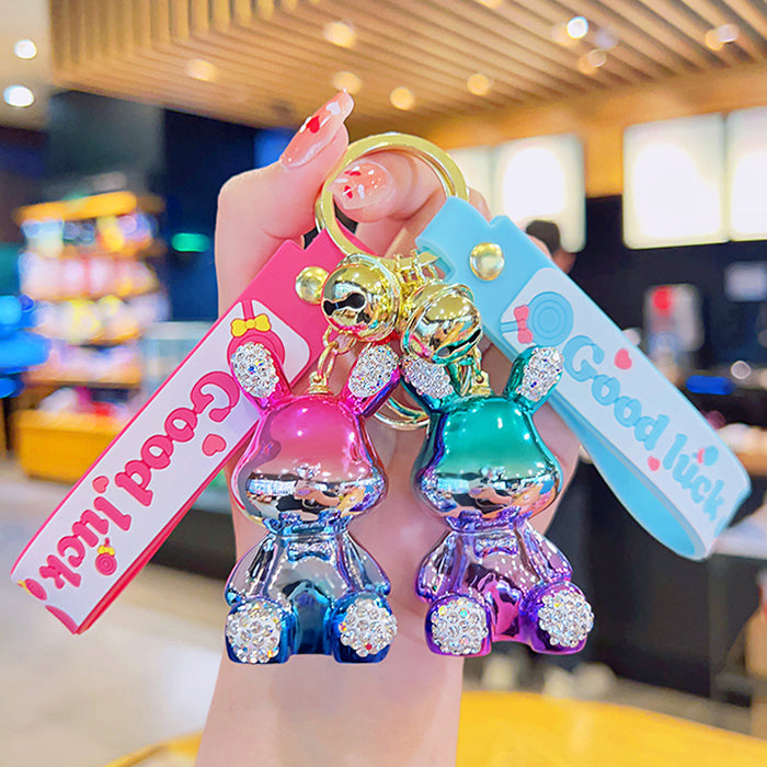 Al por mayor electroplation Sitting Diamond Rabbit Keychain JDC-KC-YDAO096