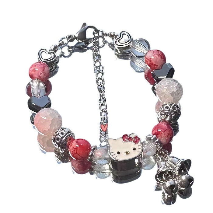 Wholesale Pink beaded cat bell cartoon bracelet