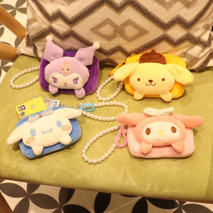 Wholesale Plush Sponge Pearl Lanyard Wallet Card Pack Cute Coin Purse Pendant JDC-WT-HuoFan001