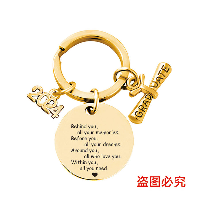 Wholesale Graduation Season Gift Round Stainless Steel Keychain JDC-KC-GangGu049