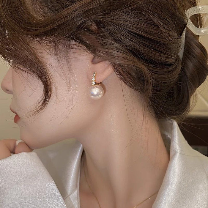 Wholesale New earrings with sparkling diamonds, pink pearl earrings, high-end style, fashionable and versatile earrings