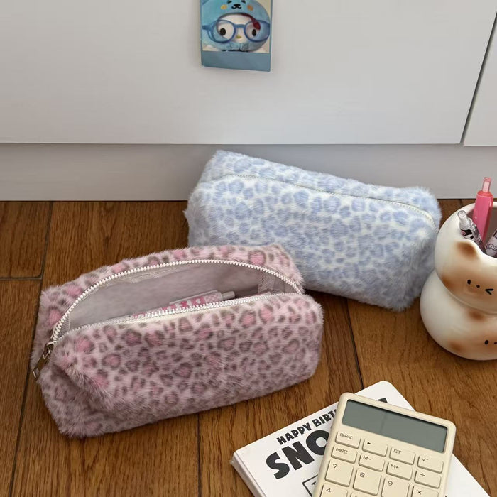 Wholesale Plush Leopard Print Pencil Bags