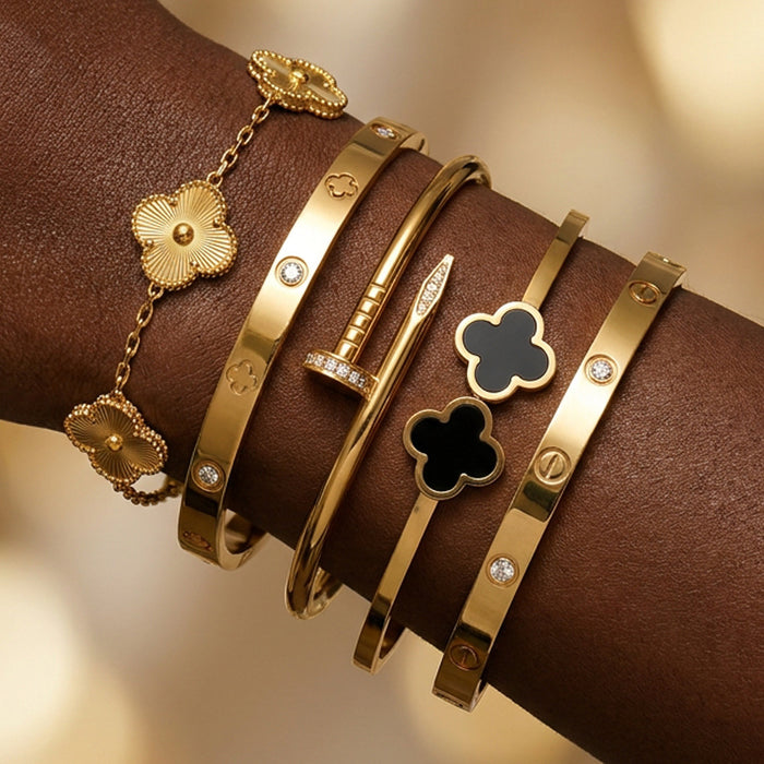 Wholesale Fashion Accessory Titanium Steel Stackable Bracelet Set With Four Leaf Flower Design Non Fading Boutique Resale