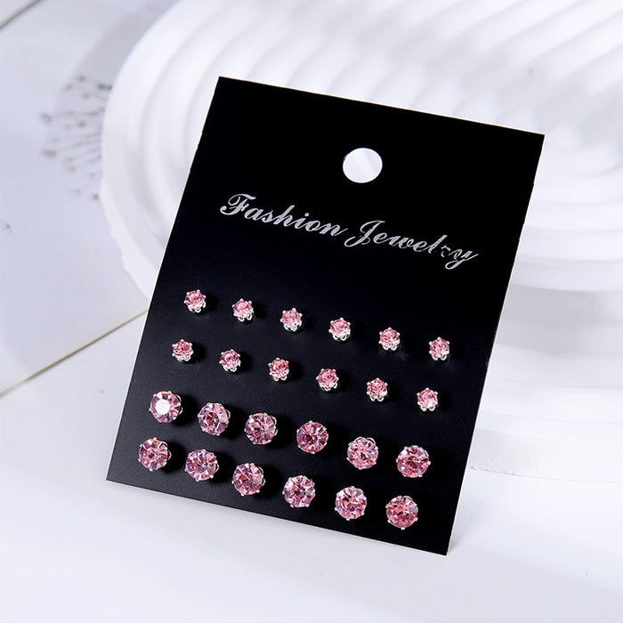 Wholesale Zinc Alloy Zircon Earring Set 12 Pairs Geometric Design Party Wear Jewelry Accessory For Women