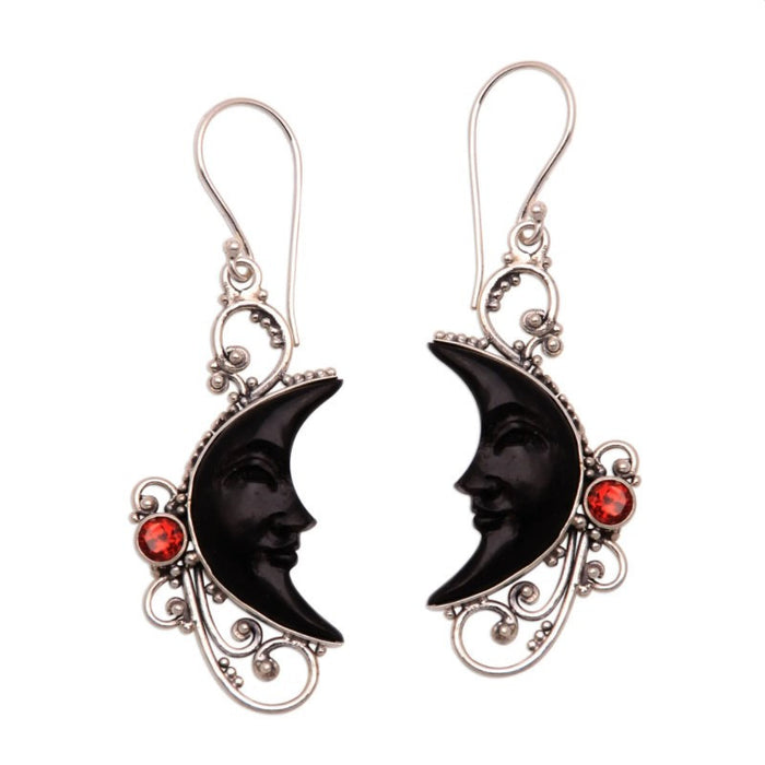 Wholesale hollow fashion carved gem black moon sun face earrings