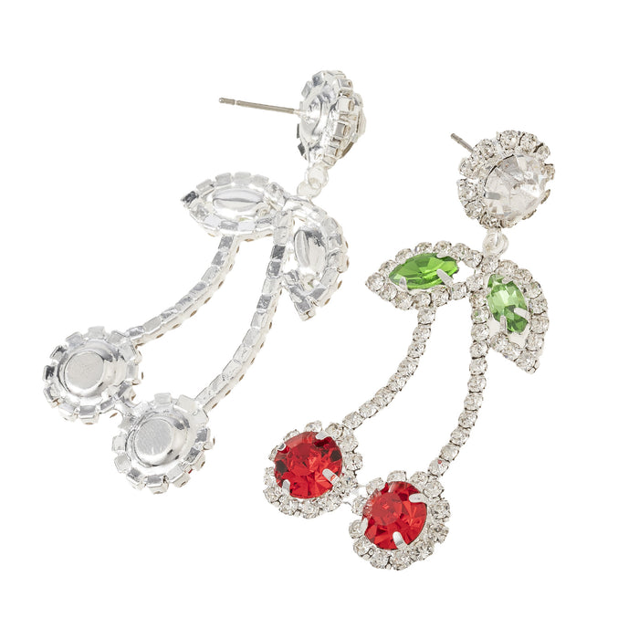 Wholesale Red rhinestone cherry pendant earrings for women, fashionable design, full diamond claw chain jewelry wholesale
