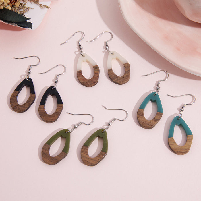 Wholesale Vintage Personalized Splicing Wooden and Resin Shaped Water Drop Earrings DIY Earrings Accessories