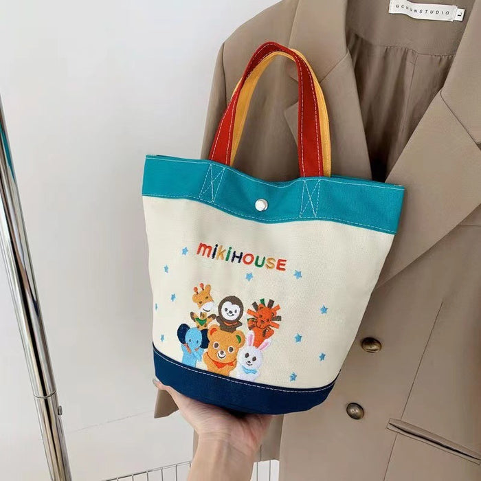 Wholesale Cartoon Zoo Color Block Canvas Bag Bucket Bag Handbag