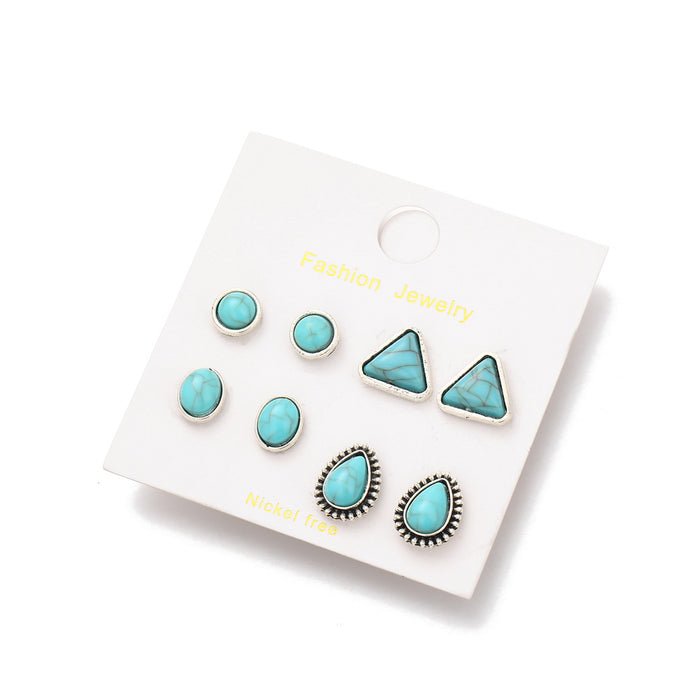 Wholesale Vintage boho geometric turquoise earrings set