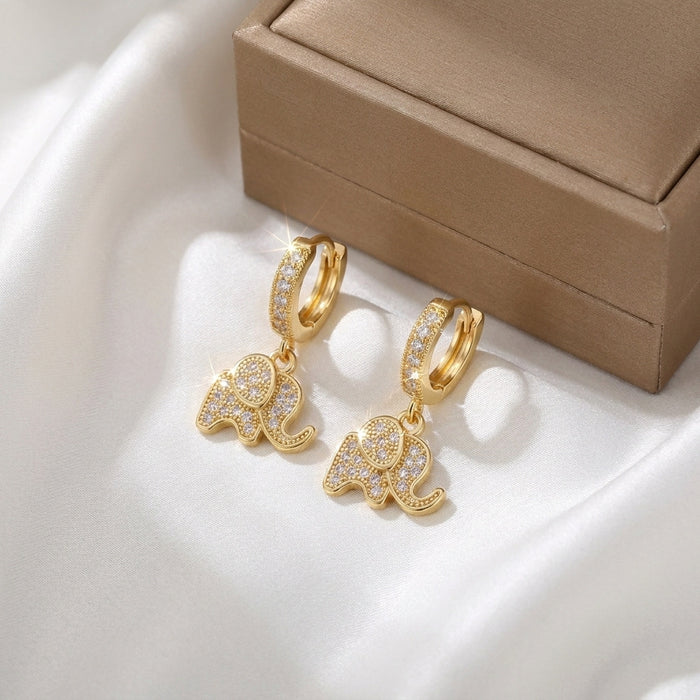 Wholesale Micro-painted zircon animal elephant earrings for women,  European and American style,  buckle style,  cable knit texture,  light luxury and high-end feel,  highly recommended.